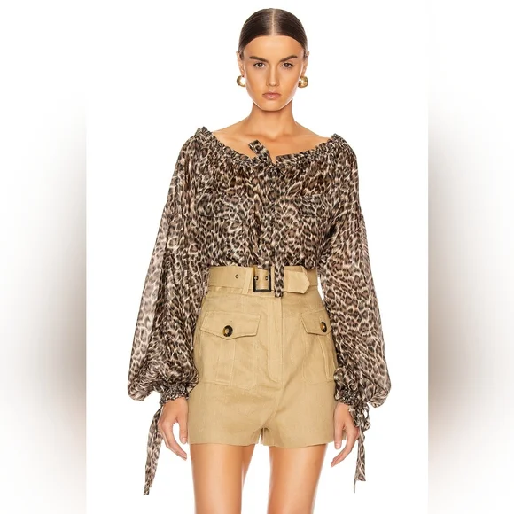 SOLD ‼️ NWT $550.00 ZIMMERMANN Suraya Leopard-print 100% Silk Blouse US XS AU 0 - Picture 2 of 6